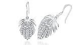Diamond Cut Dangling Leaf Earrings Sterling Silver