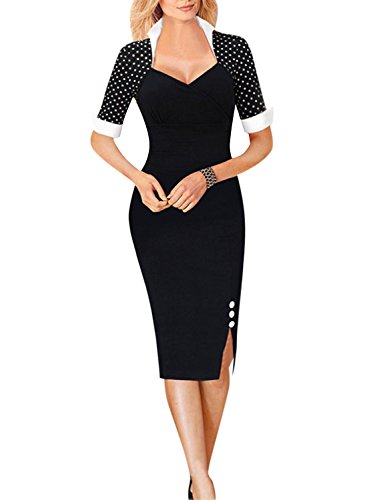 Viwenni Women's Vintage Retro Pinup Patchwork Cocktail Party Pencil Sheath Dress