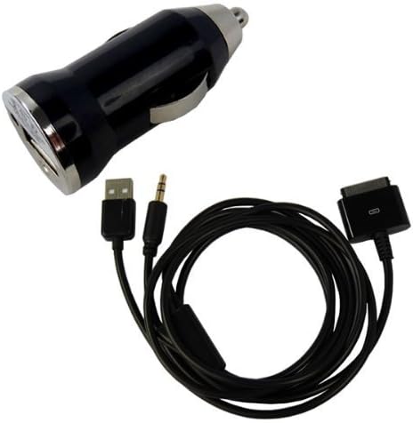 Ecomgear Universal USB Mini Car Charger Adapter + USB 3.5mm Jack Car AUX Audio Charger Connector for Ipod Iphone 4 4s 3g 3gs