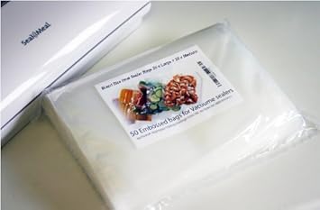 Variety 50 Professional grade Embossed Vacuum sealer 25 Bags W(25) X L(35 cm) Large size + 25 Bags W(18) X L(30 cm) Medium size for FoodSaver Bifinett Magi Vac Rival Seal A Meal JML Vac Master Va