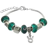 Taurus Murano Style Glass Beads and Charm Bracelet, 7+1.5" Extender