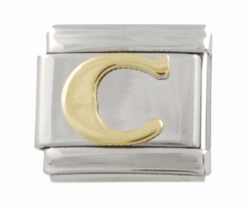 SilverBin Gold Tone Letter Initial C Stainless Steel Italian Charm Link