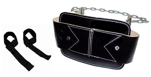 Leather Dip Belt - BLACK + Chains + Free Weight Lifting Straps SHIHAN