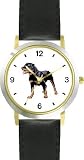 Rottweiler Dog - WATCHBUDDY&reg; DELUXE TWO-TONE THEME WATCH - Arabic Numbers - Black Leather Strap-Size-Large ( Men's Size or Jumbo Women's Size )
