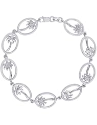 Sterling Silver, Diamond Palm Tree Charm Bracelet (1/5 cttw)
