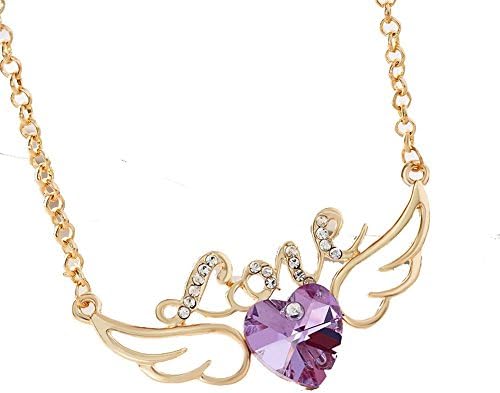 High- Winged Angel Faux Diamonds Love Hearts Necklace for Womens