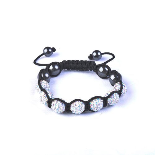 CAITS-JEWELLS © CLEAR Crystal Bead SHAMBALLA BRACELET with 9 Iced out Disco ball beads covered in crystals and 4 highly polished Hematite beads