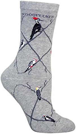 Novelty Adult Socks by Wheel House Designs USA Made (Adult 9-11, Woodpeckers Grey)
