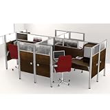 Pro Biz Four Person Workstation with End and Plexi Panels Chocolate