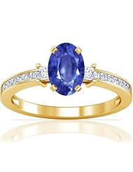14K Yellow Gold Oval Cut Blue Sapphire Ring With Sidestones