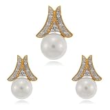 14K Yellow Gold Pendant Earring Set W Pearls and Diamonds