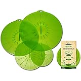 Ecov-8 Silicone Suction Lids (Leaf Green) - Set of 4 Bowl Covers - 6, 8 1/4, 10 1/4, 11 3/4 inches