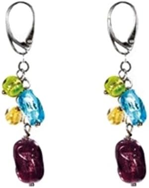 Lybra Collection by Antica Murrina Dangle Earrings Embellished with Purple, Green, Blue and Yellow Murano Glass Beads; Handmade in Italy