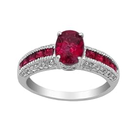 10k White Gold Created Ruby and Created White Sapphire Ring, Size 5 by