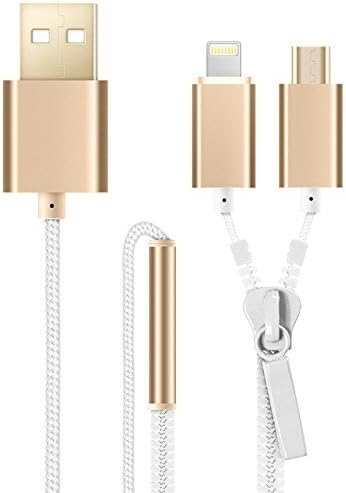 Qiuer Cell Phone Zipper Cable,33.46 Inches(85cm), 2-in-1 USB Nylon Zipper Designed Sync Cable,8 Pin Micro USB Cable for IPhone 6 6s Plus 5 5s 5c, Android