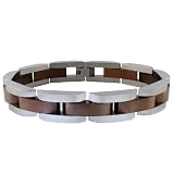 Mens Stainless Steel Bracelet w/ Brown Plating, 8.50"