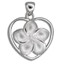 Sterling Silver Hawaiian Plumeria Heart Shaped Pendant