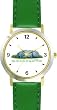 Weimaraner Dog Cartoon or Comic - JP Animal - WATCHBUDDY&reg; DELUXE TWO-TONE THEME WATCH - Arabic Numbers - Green Leather Strap-Size-Women's Size-Small
