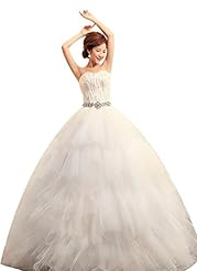 Strapless  Beaded Feathers Sweetheart Organza  Ball Gown Wedding Dress 