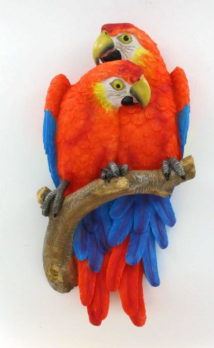 Red Parrot Bird Wall Art Statue Indoor Outdoor Garden