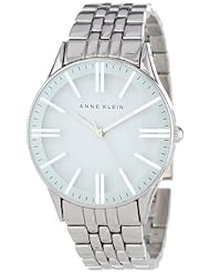 Anne Klein Womens AK/1295WTSV White Dial Wall-To-Wall Crystal Silver-Tone Bracelet Watch