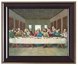 The Last Supper in Gloss Walnut Wood Frame with Gold Trim, 10.75" x 12.75" - MADE IN ITALY