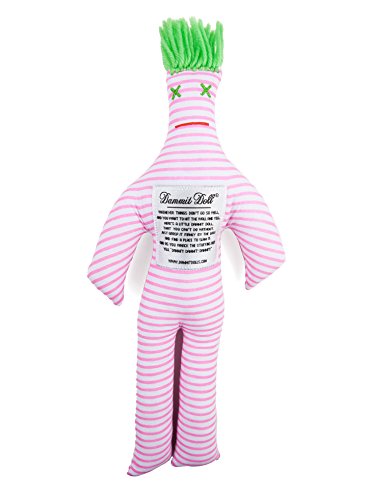 Dammit Doll - Classic Dammit Doll - Rayures Violettes - Neon & Pink Floral, Green Hair - Stress Relief, Gag Gift