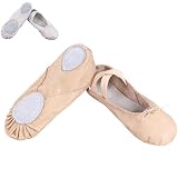 Produkt-Bild: Ballettschl&auml;ppchen aus Leder, geteilte Sohle, sandfarben und steinwei&szlig;