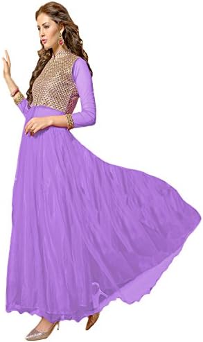 Rozdeal Women's Net Embroidered Unstitched 3/4 Sleeve Suit Free Size Purple