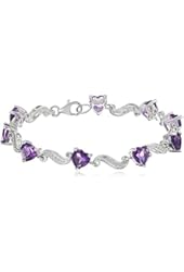 Sterling Silver Gemstone and Diamond Accent Heart Wave Bracelet, 7.25"
