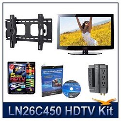 Samsung LN26C450 HDTV - AV Home Theater Power Protection (6 outlet 2100 joules protection) - Universal Flat Tilt Mount for Flat Panel TVs - HDTV Calibration DVD (Brings out your HDTV's Full Potential) - HDTV High-performance Hook-Up & Maintenance Kit