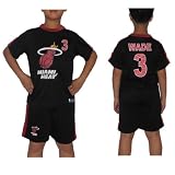 2 PCS SET: Boys NBA Miami Heat Wade #3 Sleepwear Shirt & Shorts Set - Black & Red (Size: S/6)