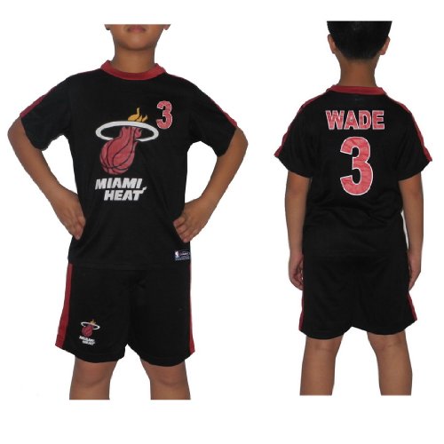 2 PCS SET: Boys NBA Miami Heat Wade #3 Sleepwear Shirt & Shorts Set - Black & Red (Size: S/6)