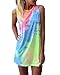 Women's Summer Sleeveless Tie-dye Round Neck Rainbow Long Top Mini Dress