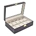 Executive Brown Watch Storage Case With Clear Glass Top Holds 10 Watches--High Clearance For Modern Large Watches