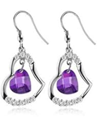 Goldminetrade Jewelry 925 Sterling Silver Simulated Diamond Heart Shape Amethyst Earrings