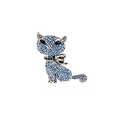 Sparkling Blue Austrian Crystal Kitty Cat Brooch Pin