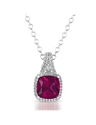Cushion Cut Created Ruby and Diamond Pendant-Necklace in Sterling Silver (1.80ct tgw)