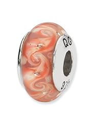 Sterling Silver Pink/Red Swirl Hand-blown Glass Charm Bead Fits Pandora Chamilia Biagi Bracelet