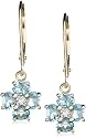 14k Yellow Gold Blue Topaz Floral Leverback Earring