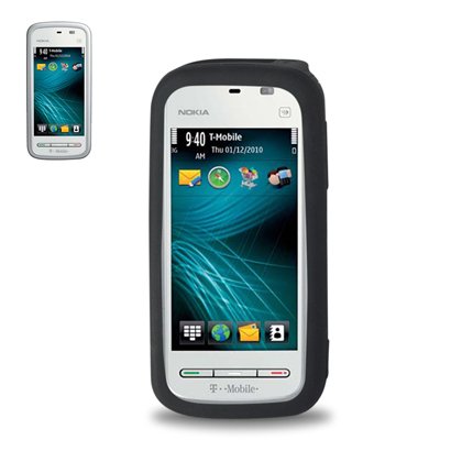 Fashionable Perfect Fit Soft Silicon Gel Protector Skin Cover (Faceplate/Snap On) Rubber Cell Phone Case with Screen Protector for Nokia Nuron 5230 T-Mobile - Black