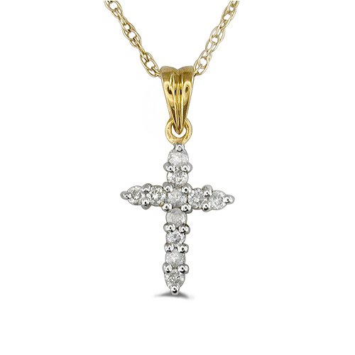 9ct Yellow Gold Ladies Claw Set Diamond Cross Set with 0.25ct of Diamonds on an 18 Prince of Wales Chain