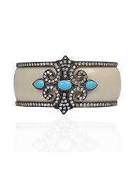 Turquoise Resin Cz Gemstone Sterling Silver Womens Bangle Handmade Designs New Fashion Jewelry