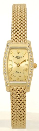 GENEVE Women's Solid 14K Gold 26 Diamonds Watch with Solid 14K Gold Mesh Bracelet. Model GE 0670
