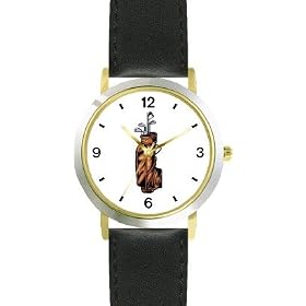 Golf Bag with Clubs - Golf Theme - WATCHBUDDY® DELUXE TWO-TONE THEME WATCH - Arabic Numbers - Black Leather Strap-Children's Size-Small ( Boy's Size & Girl's Size )