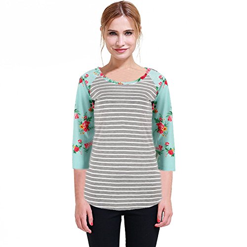 Fedi Apparel Womens 3/4 Sleeve Crew Neck Blouse Loose Shirt Letter Floral Printed Top
