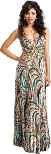 Neapolitan Swirl Satin Beaded Pleated Formal Gown Prom Dress
