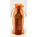 6 Orange Organza Bags - Bottle/Wine Bags Gift Pouch, 6" x 14"