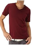 【PLUS ONE】VネックTシャツ メンズ,M,ワイン