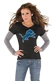 Detroit Lions Black Women's Primary Logo Tri Blend Long Sleeve Layered T-Shirt- by Alyssa Milano